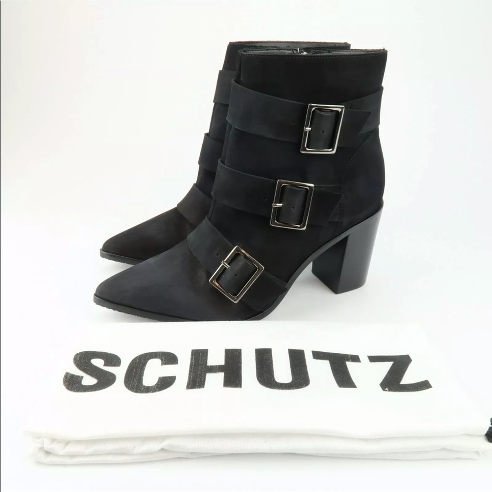 SCHUTZ Bonna Black Nubuck Leather Zip Ankle Boots